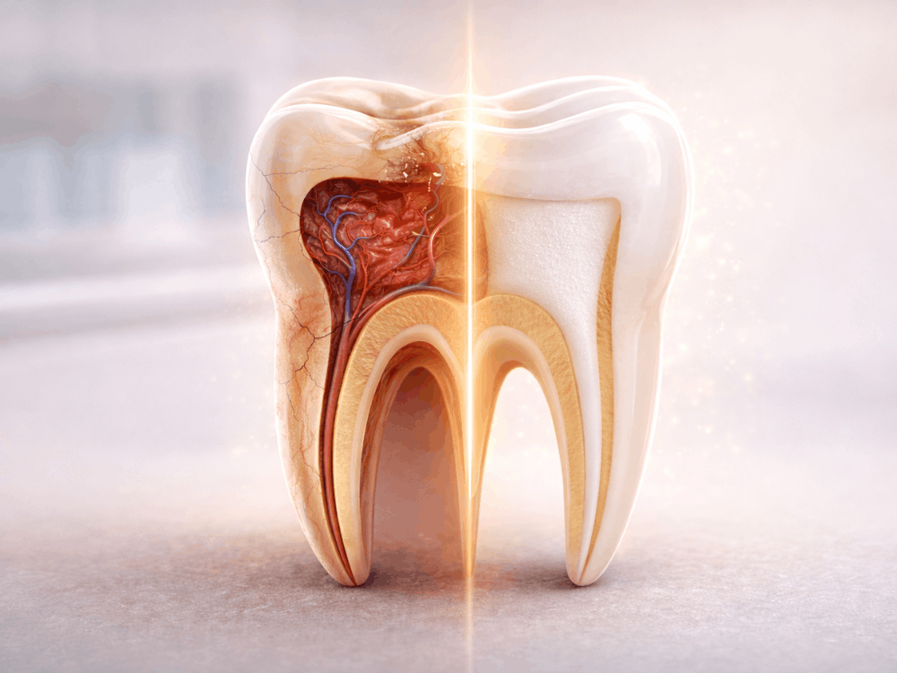 Healthy smile after successful root canal treatment
